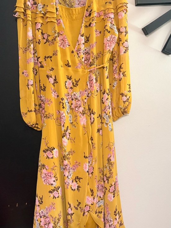 Wayf Dresses & Skirts - WAYF Floral Wrap Maxi Dress - Mustard with Pink Floral